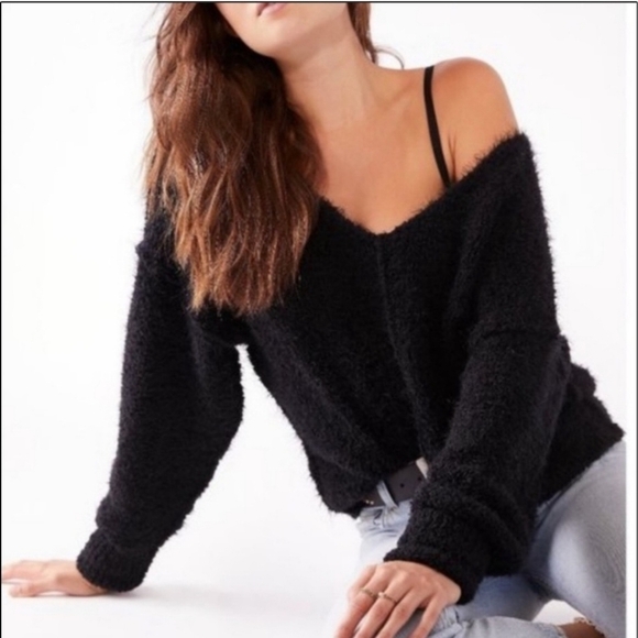 Free People Black V-Neck Sweater with Textured Knit - Picture 5 of 5